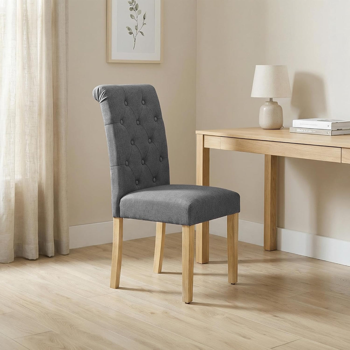 Yaheetech Dining Chairs Set of 2 Modern Upholstered Parson Chairs Dark Gray
