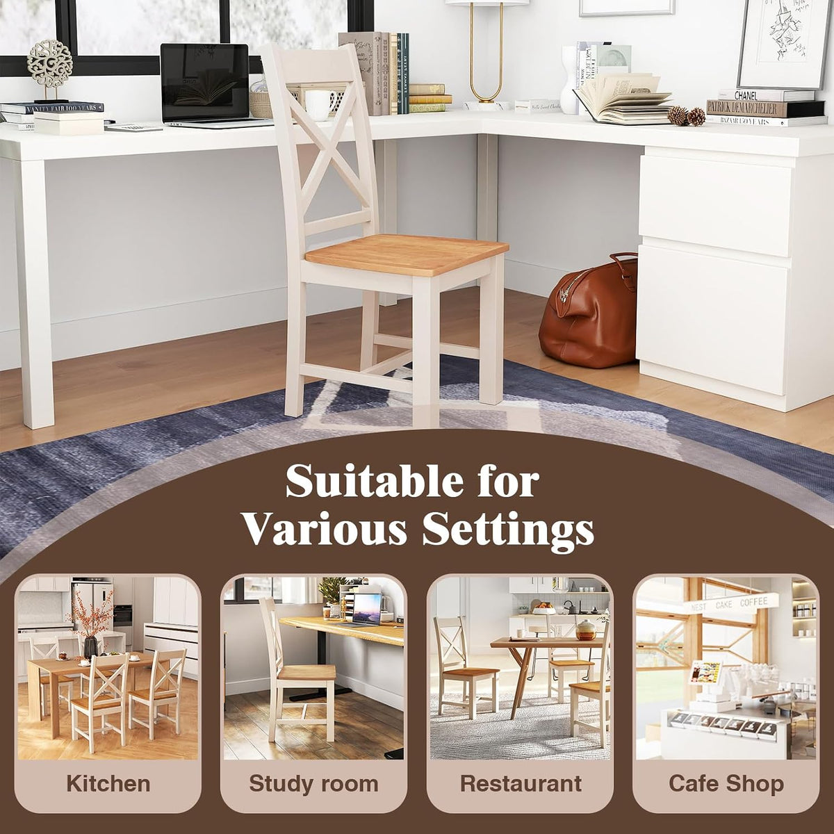GIANTEX Farmhouse Dining Chairs Set of 2, Kitchen Chairs w/High Cross Back