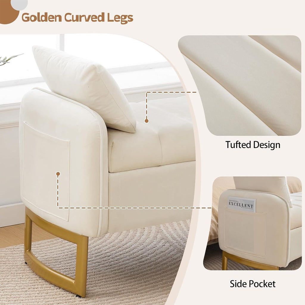 End of Bed Storage Bench, 51'' Storage Ottoman Benches for Bedroom, Cream