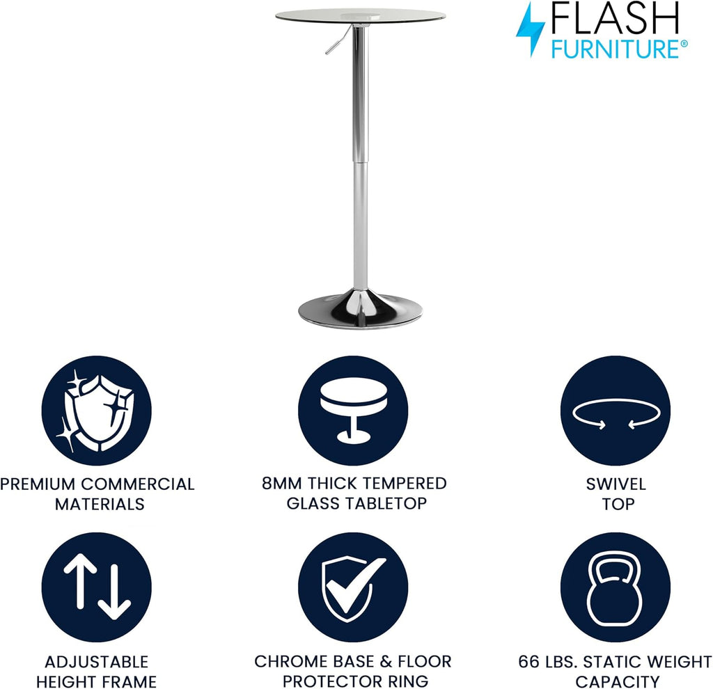 Flash Furniture 23.5 in Glass Adjustable Round Table