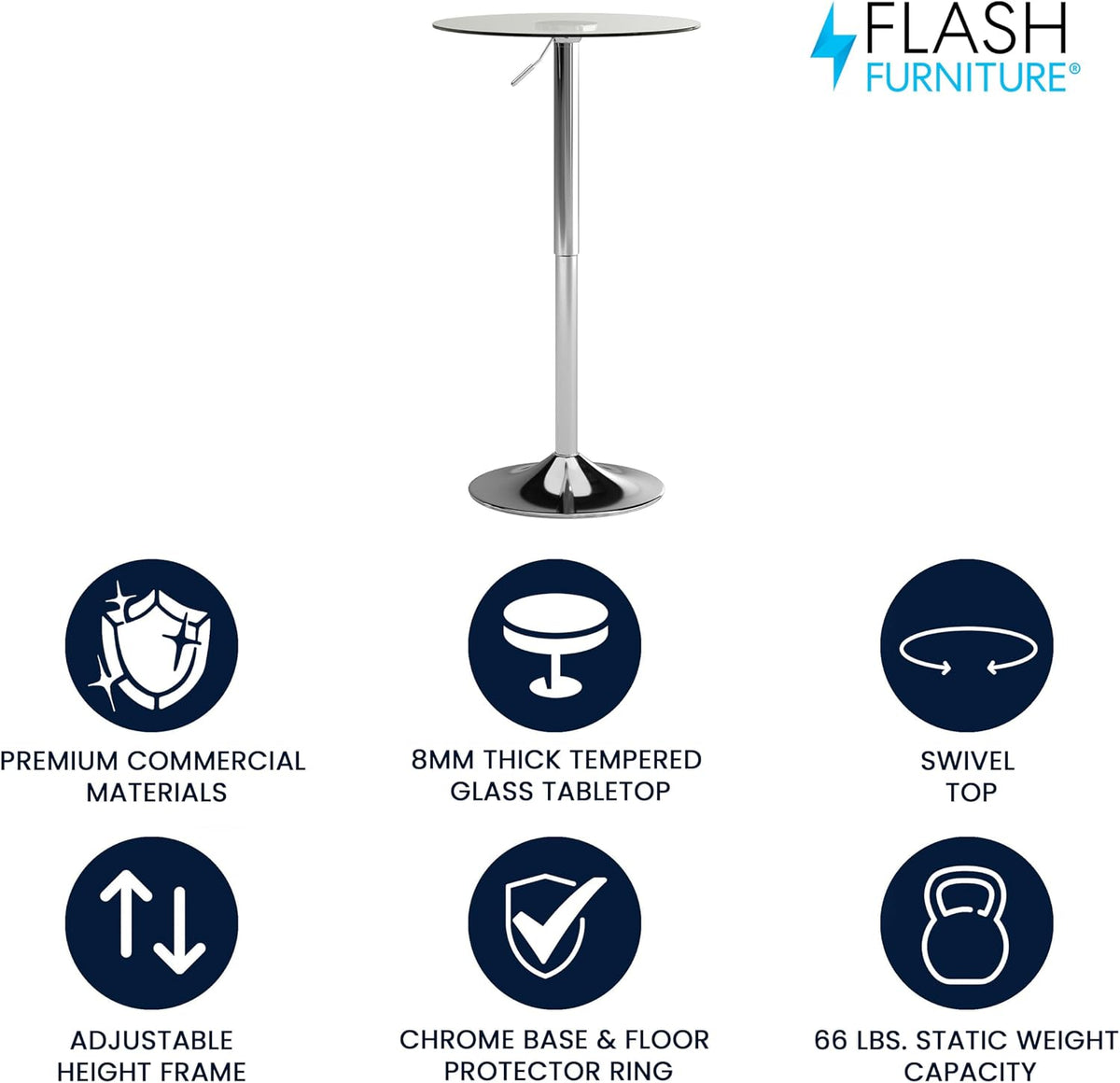 Flash Furniture 23.5 in Glass Adjustable Round Table