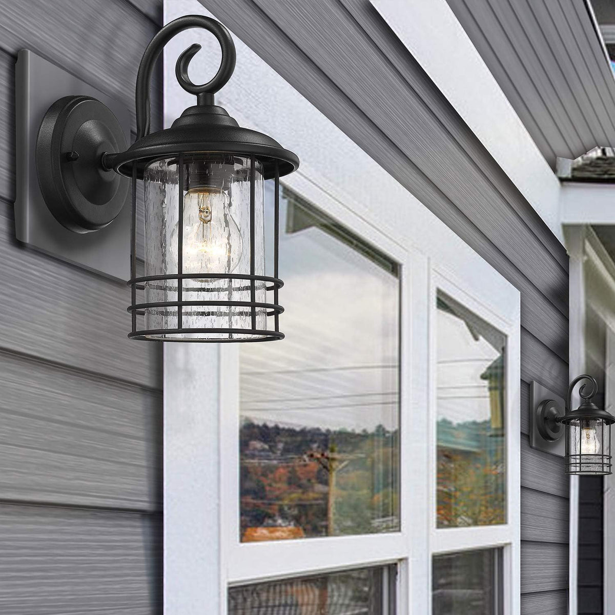 MICSIU 5.5" Wide Compact Narrow Farmhouse Matte Black Porch Light 2 Pack