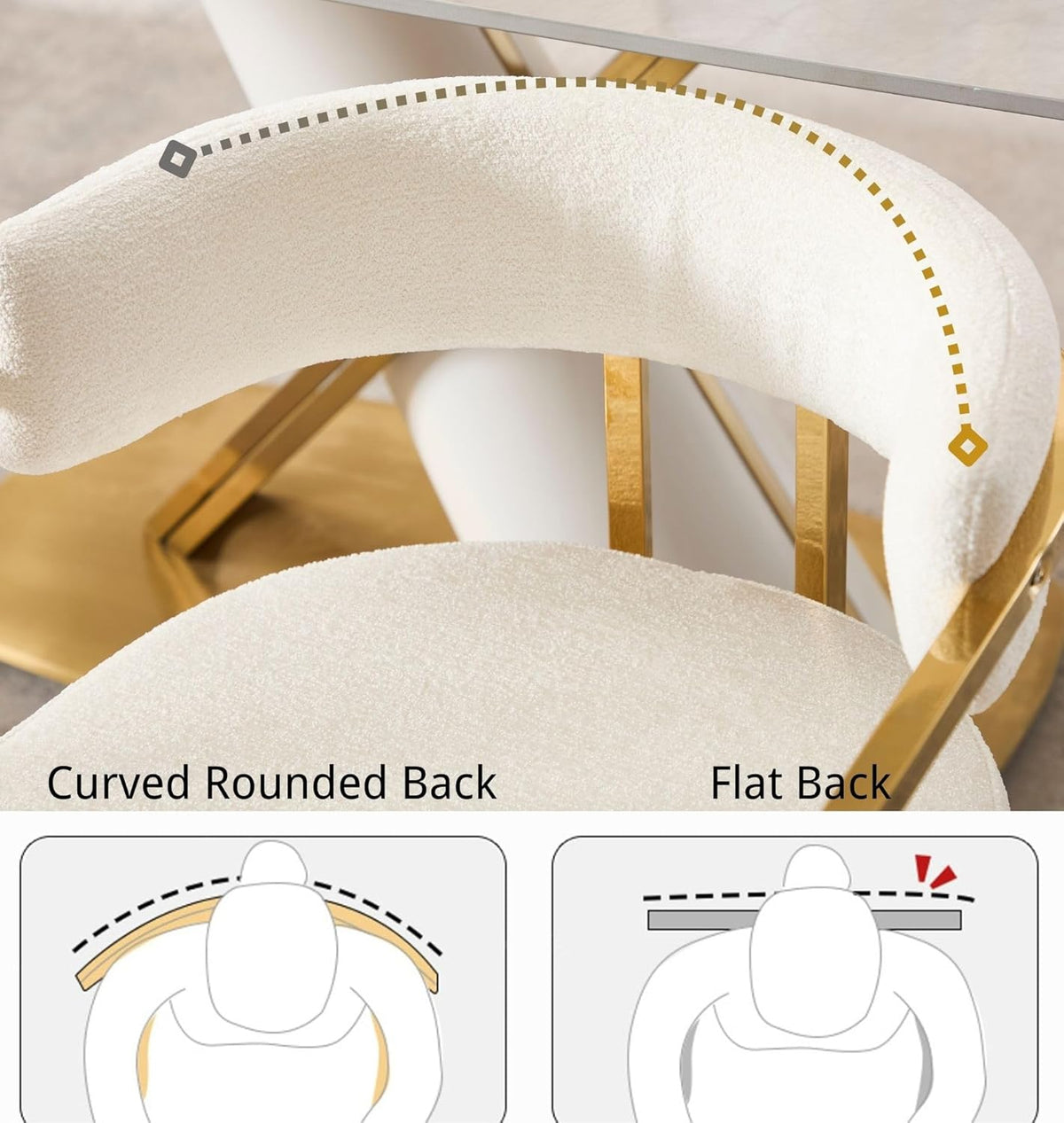 Hyfirm Boucle Dining Chairs Set of 4, Modern Barrel Upholstered Dining Room Chairs with Armrests Gold Metal Legs, Accent Kitchen Chair for Restaurant Living Room, White