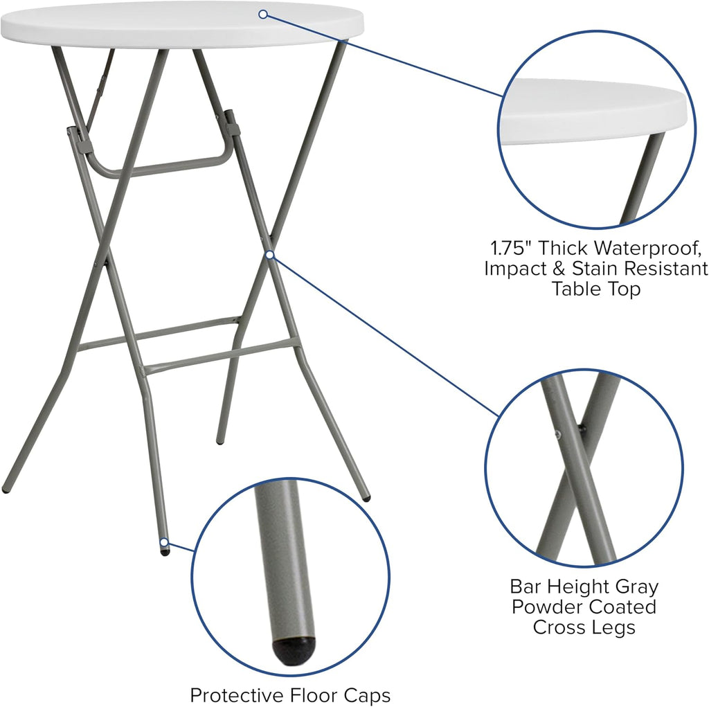 Flash Furniture 2.6-Foot Round Granite White Plastic Folding Table