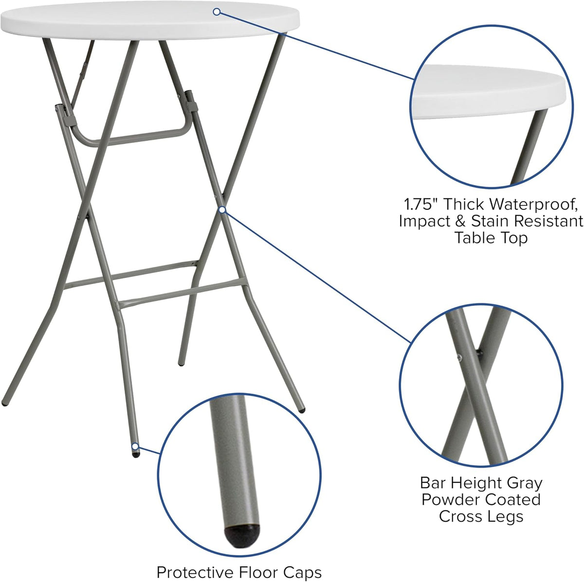 Flash Furniture 2.6-Foot Round Granite White Plastic Folding Table