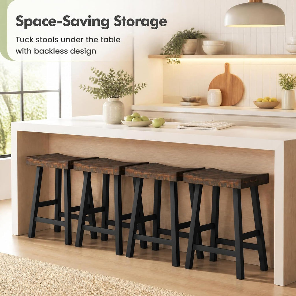 COSTWAY 24-inch Wooden Saddle Stools Set of 4 with Curved Seat Surface