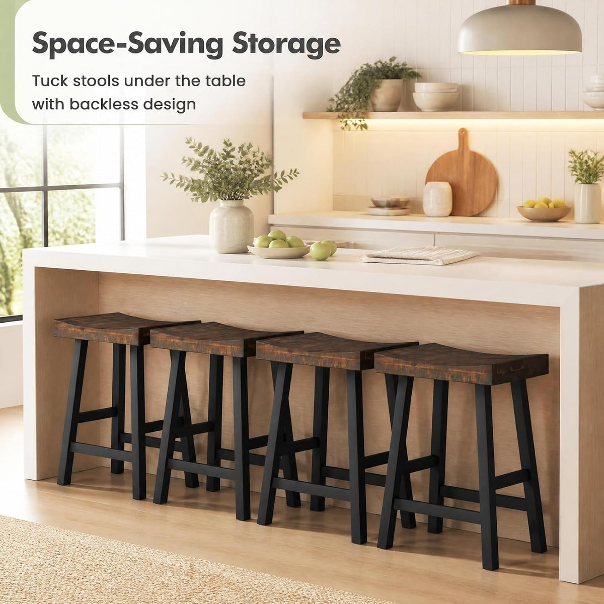 COSTWAY 24-inch Wooden Saddle Stools Set of 4 with Curved Seat Surface