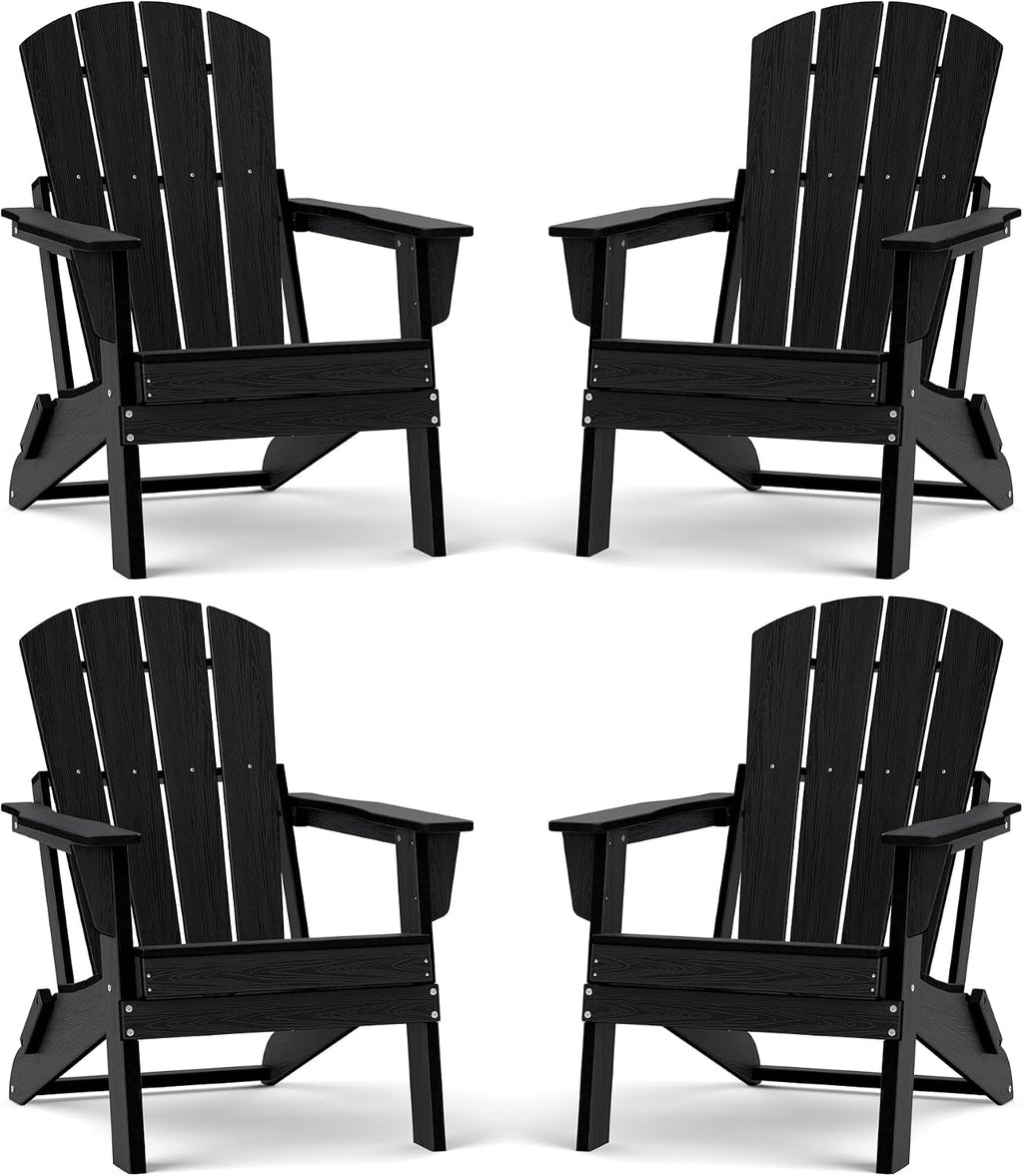 Lightweight Folding Adirondack Chair Set of 4, HDPE, Black
