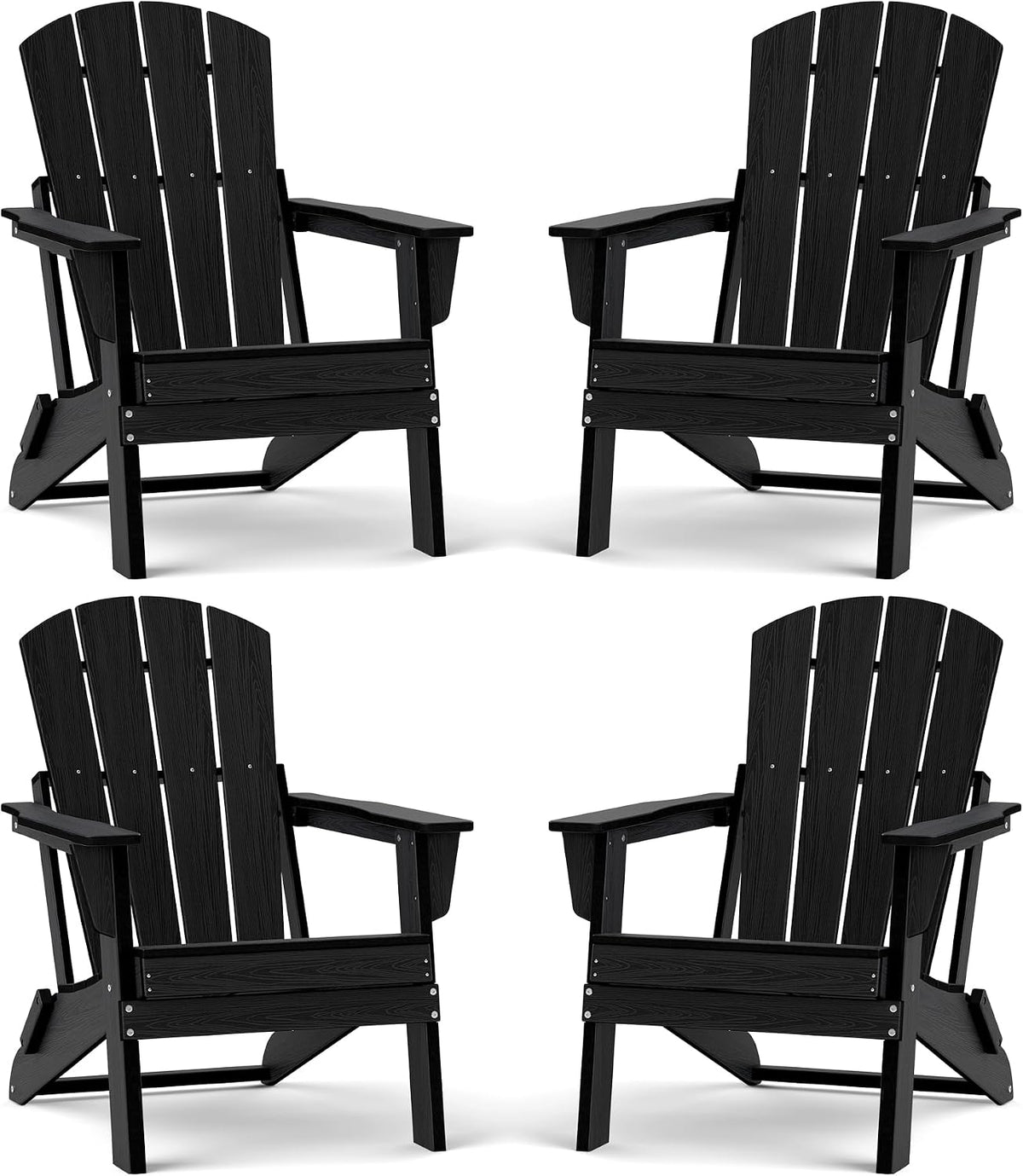 Lightweight Folding Adirondack Chair Set of 4, HDPE, Black
