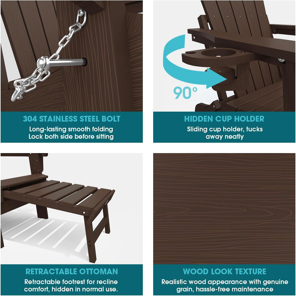 THOEOE Folding Adirondack Chairs, Outdoor Patio Fire Pit Chairs