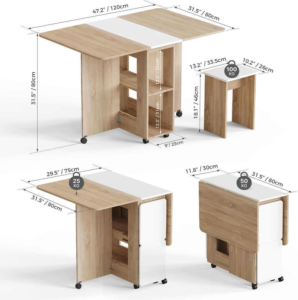 Mondeer Folding Dining Table with 4 Chairs for Small Spaces, Natural Wood