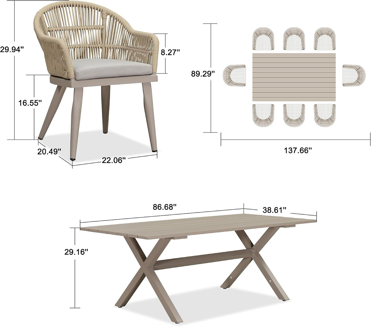 PURPLE LEAF 9 Pieces Outdoor Dining Set with Cushion Wicker, Champagne