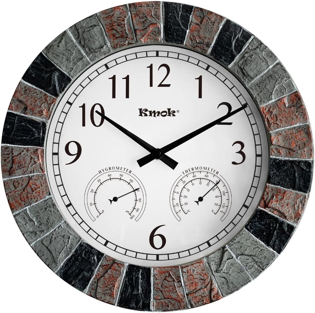 13.5" Faux Slate Wall Clock with Thermometer/Hygrometer