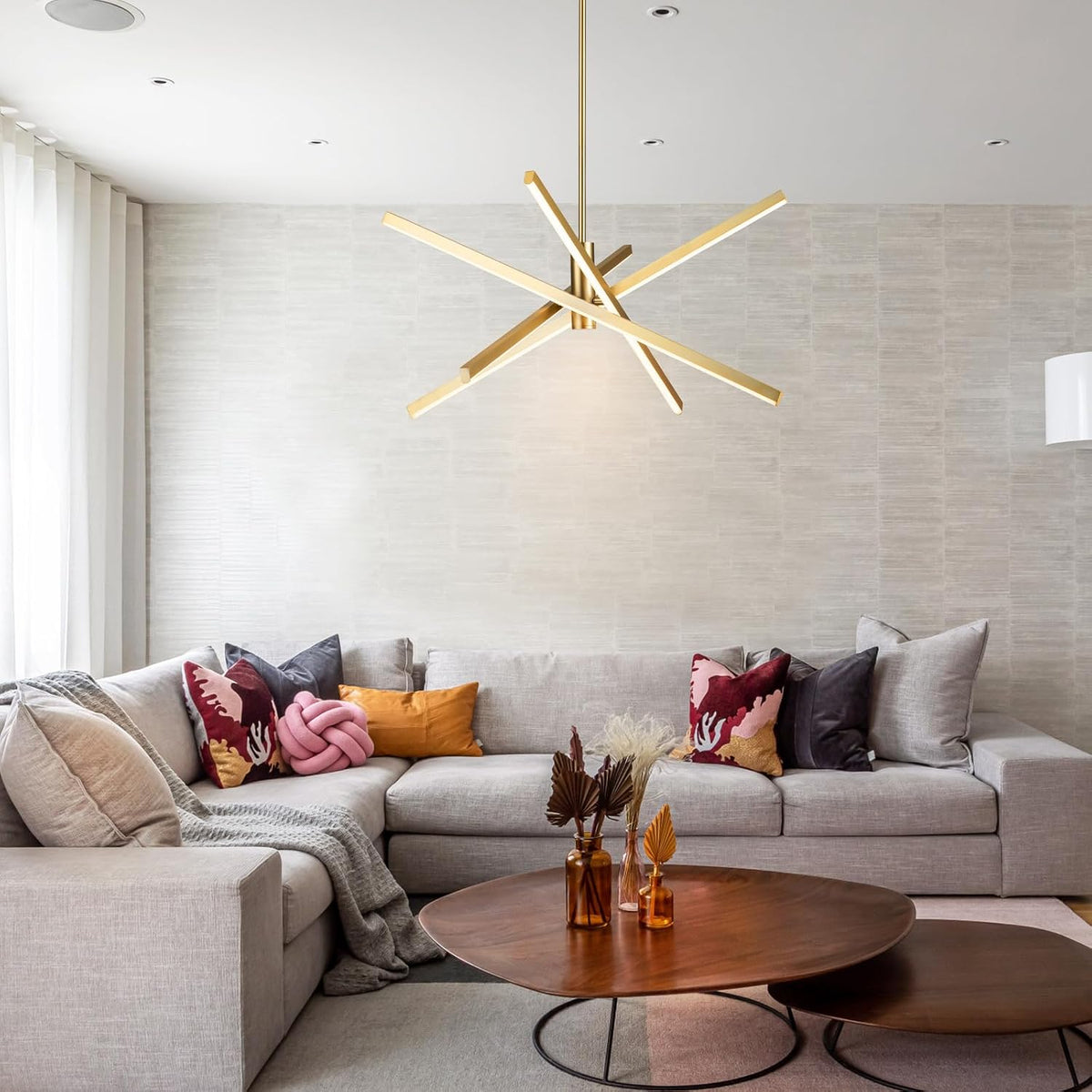 Gold Sputnik Chandeliers for Dining Room Modern LED Linear Chandelier Light
