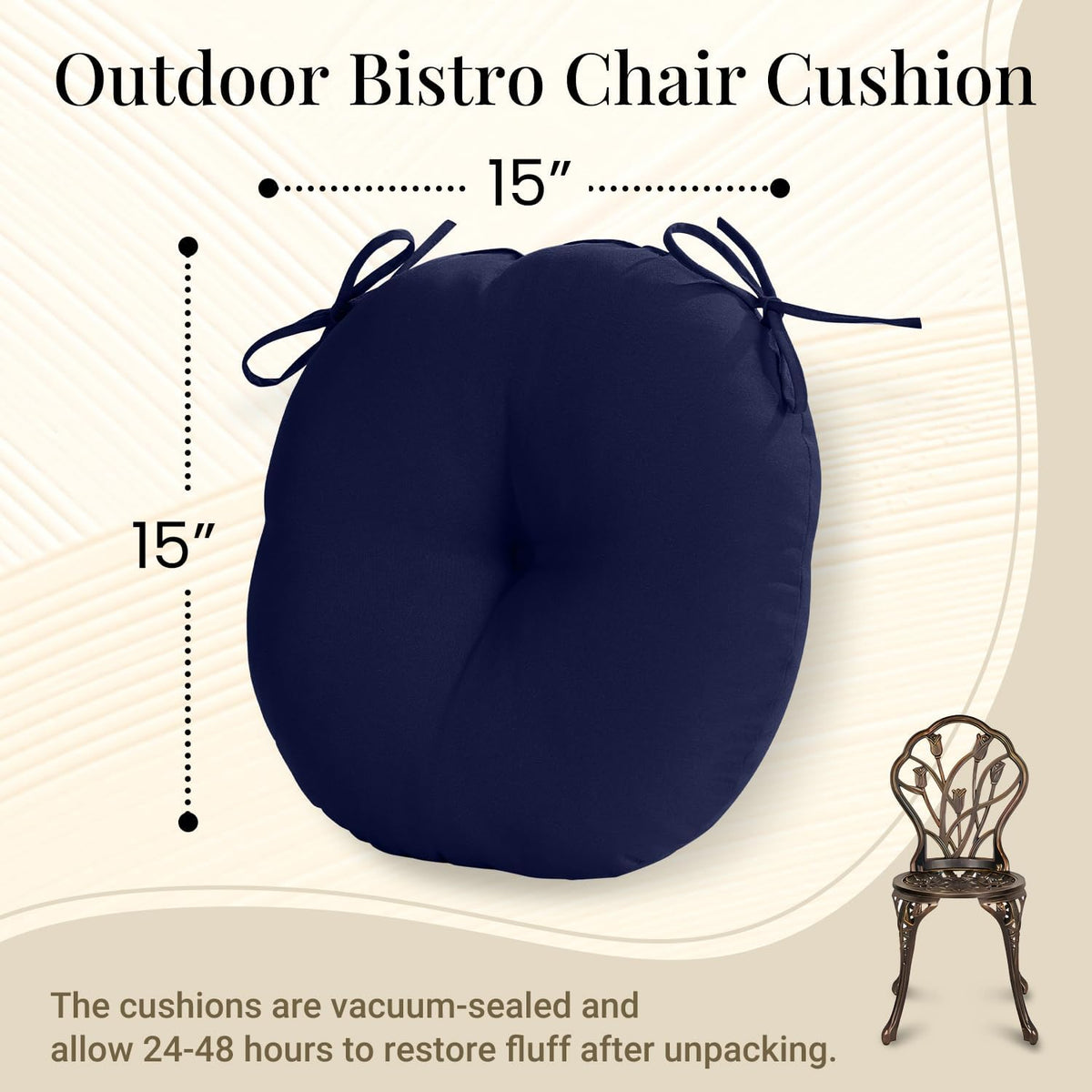 downluxe bistro chair cushions for patio furniture, water-resistant showing dimensions