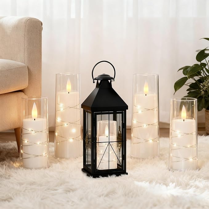 Raycare Flameless Candle with Remote Timer – 9 Flickering Acrylic Battery Operated LED Pillar Candles with Embedded Star String for Halloween, Home Decor, and as a Gift (White) (9 Pcs)