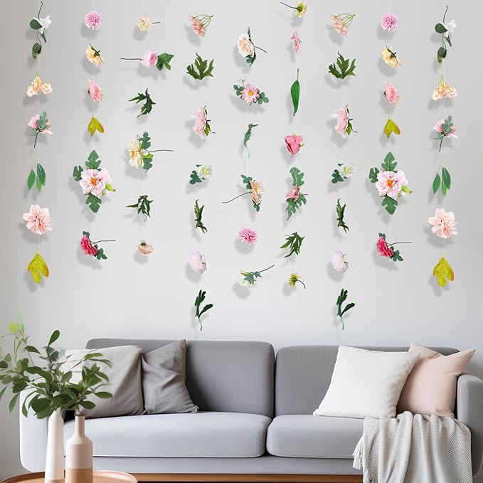XunYee 6 Pcs 35.4 ft Flower Garlands Hanging Wildflower Backdrop Decoration Artificial Floral Garlands Fake Flower Vines Faux Silk Wildflower Decor for Halloween Fall Wedding Garden Wall Arch(Blossom)