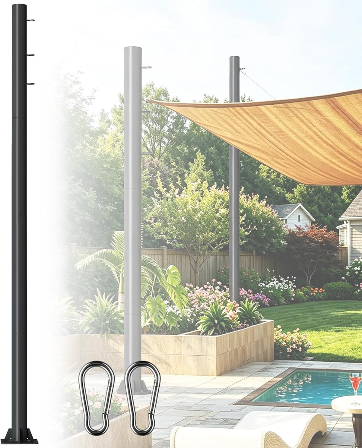 12ft Sun Shade Sail Pole - 3" Diameter Thickened Metal Rust Proof Outdoor Post Heavy Duty Steel Metal Pole Kit for Support Light String,Sunshade Sail,Canopy,Garden,Ground,Backyard