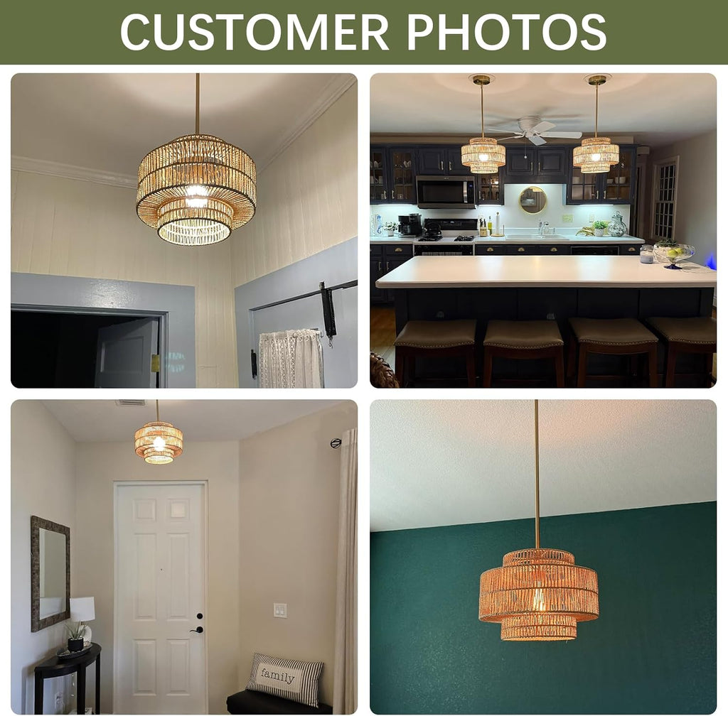 12.4" rattan pendant light for kitchen island, boho on a desk or shelf