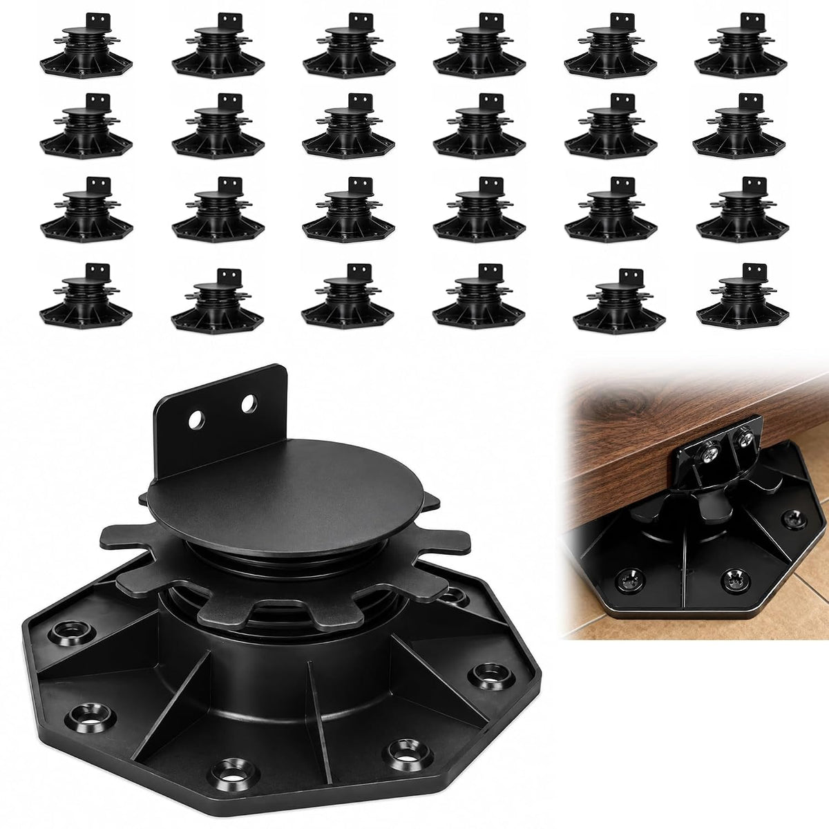 24-Pack Adjustable Deck Support Pedestals, 1-3/16" to 2-3/8"