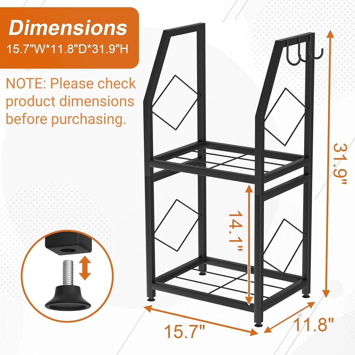 VyGrow Firewood Rack for Indoor, 2-Tier Firewood Holder with 3 Hanging Hooks, Heavy Duty Wood Rack for Outdoor Patio, Black