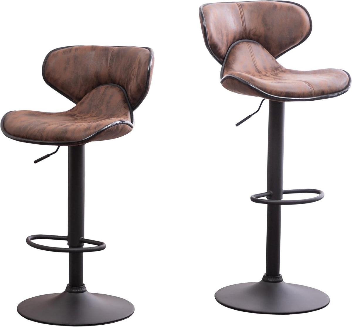 Roundhill Furniture Masaccio Weathered Brown Upholstery Airlift Adjustable Swivel Barstool with Chrome Base, Set of 2