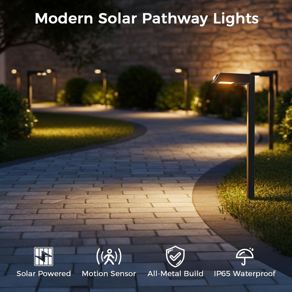 XMCOSY+ Solar Pathway Lights, 4 Pack Metal Motion Sensor Outdoor Lights