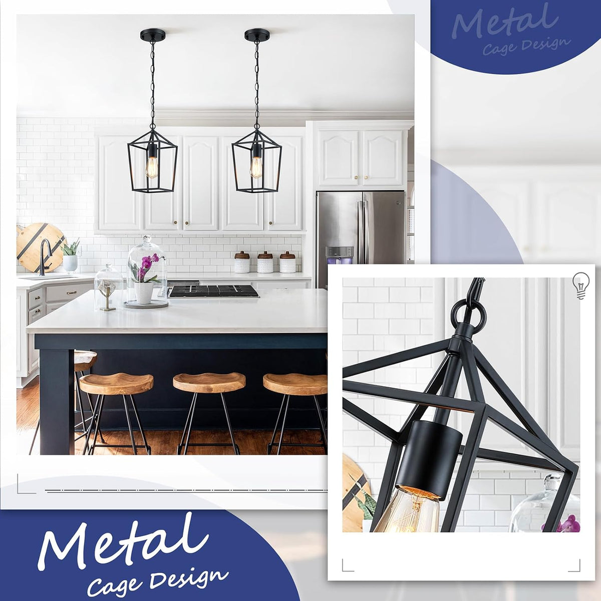 Sheetea 2 Pack Pendant Lights Kitchen Island, Modern Black Light Fixtures