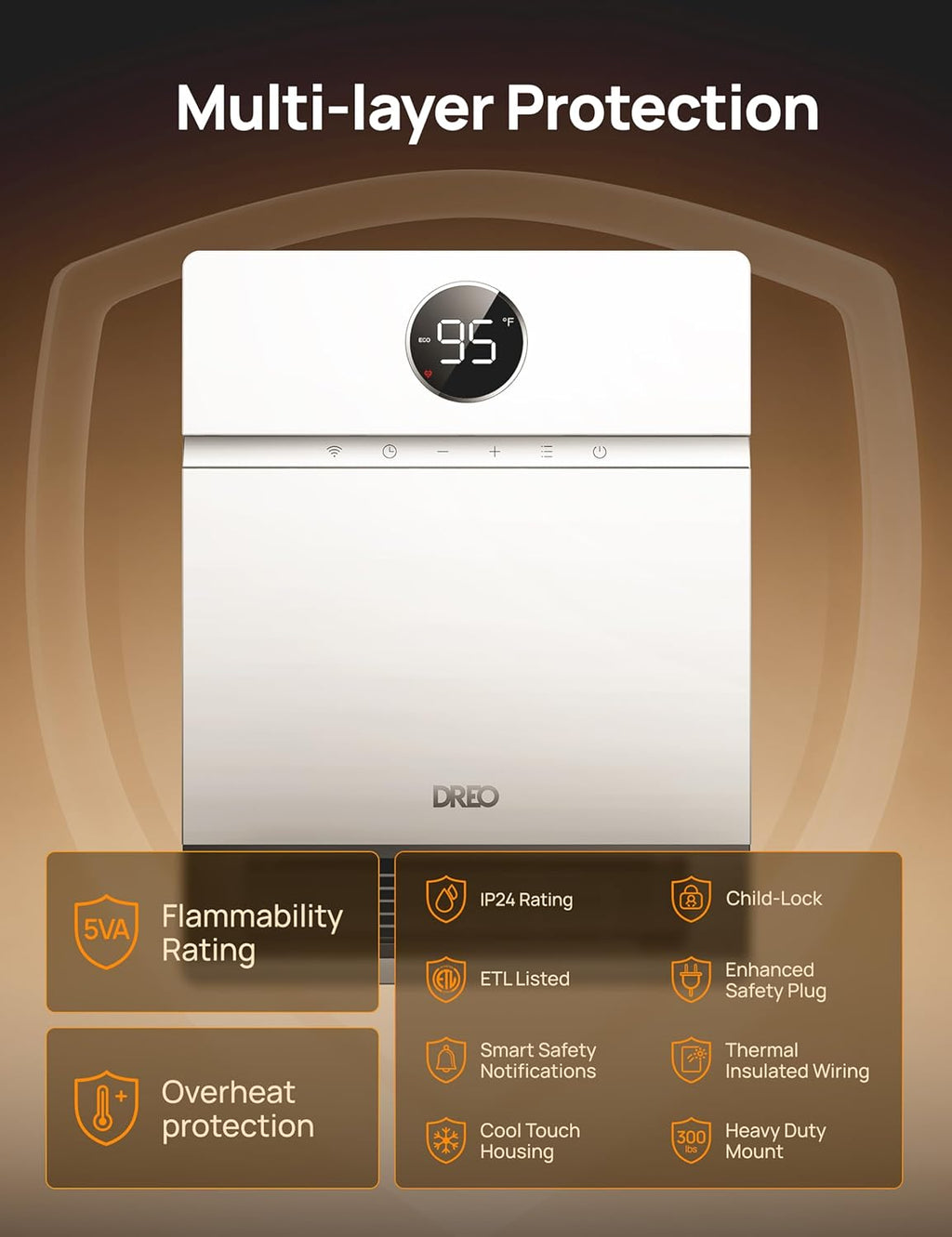 DREO Smart Electric Wall Heater for Indoor Use, Works with Alexa,Large Room