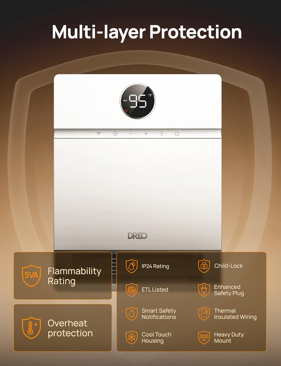DREO Smart Electric Wall Heater for Indoor Use, Works with Alexa,Large Room