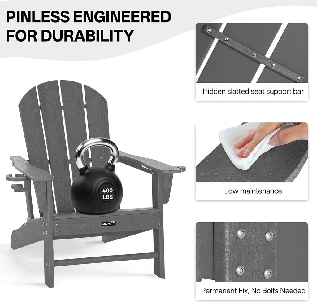 Oversized Adirondack Chair HDPE Cup Holders Heavy Duty Woodgrain Dark Gray