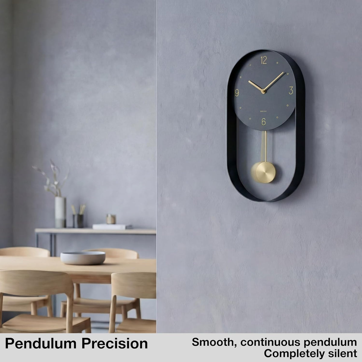Driini Modern Pendulum Wall Clock – Small Vertical Design in Black and Gold
