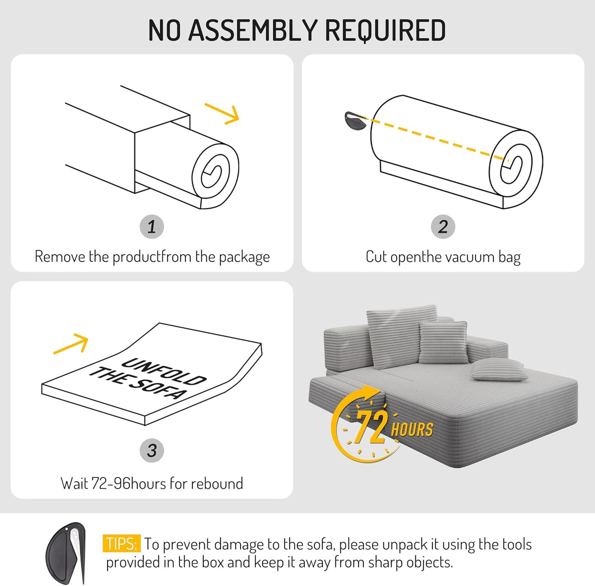 Avenix 70" Oversized Boneless Chaise Lounge Chair Indoor, Comfy Oversized Reading Chair Sleeper Sofa Bed, No Assembly Required, Light Gray