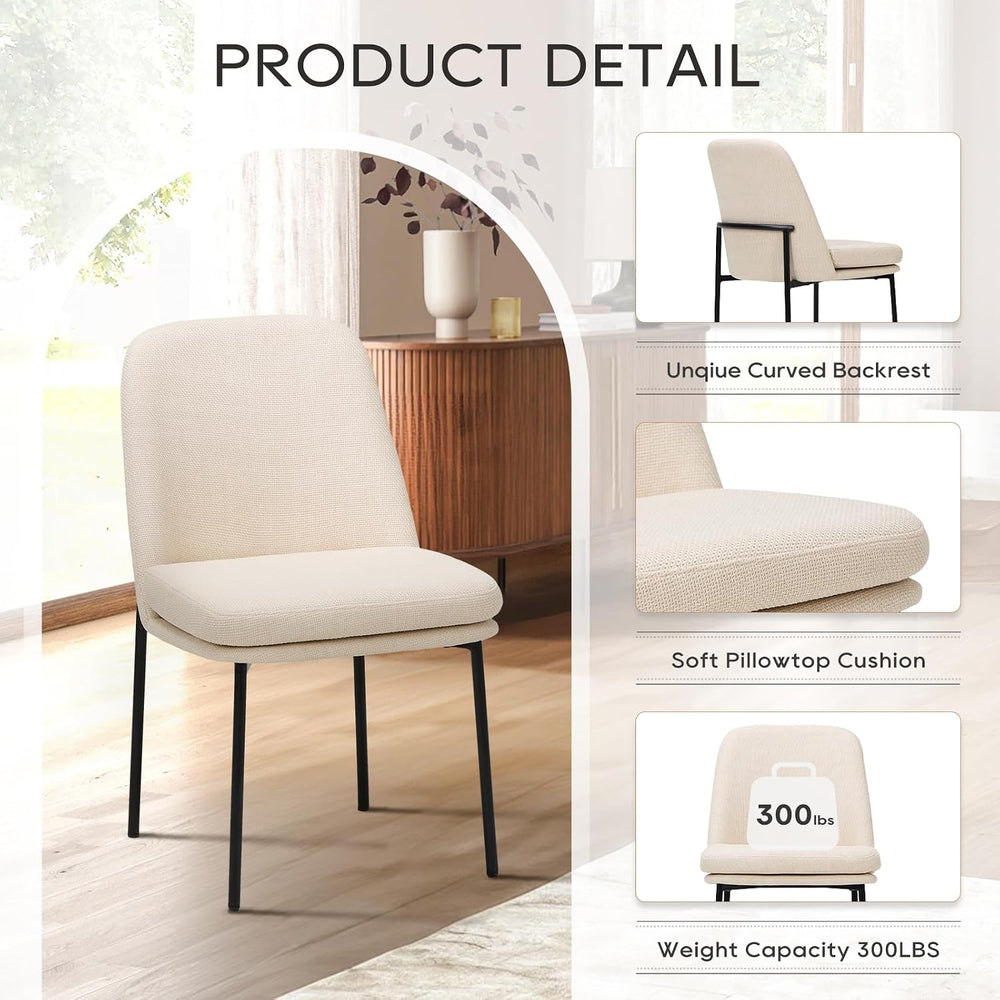 COLAMY Leather Dining Chairs Set of 2 with Metal Legs, Beige