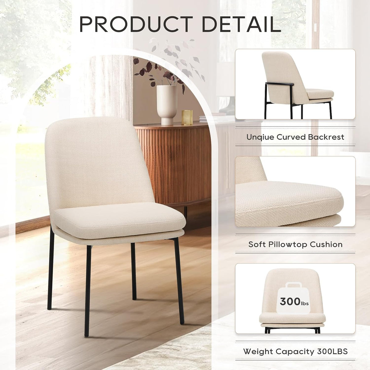 COLAMY Upholstered Dining Chairs Set of 6, Beige