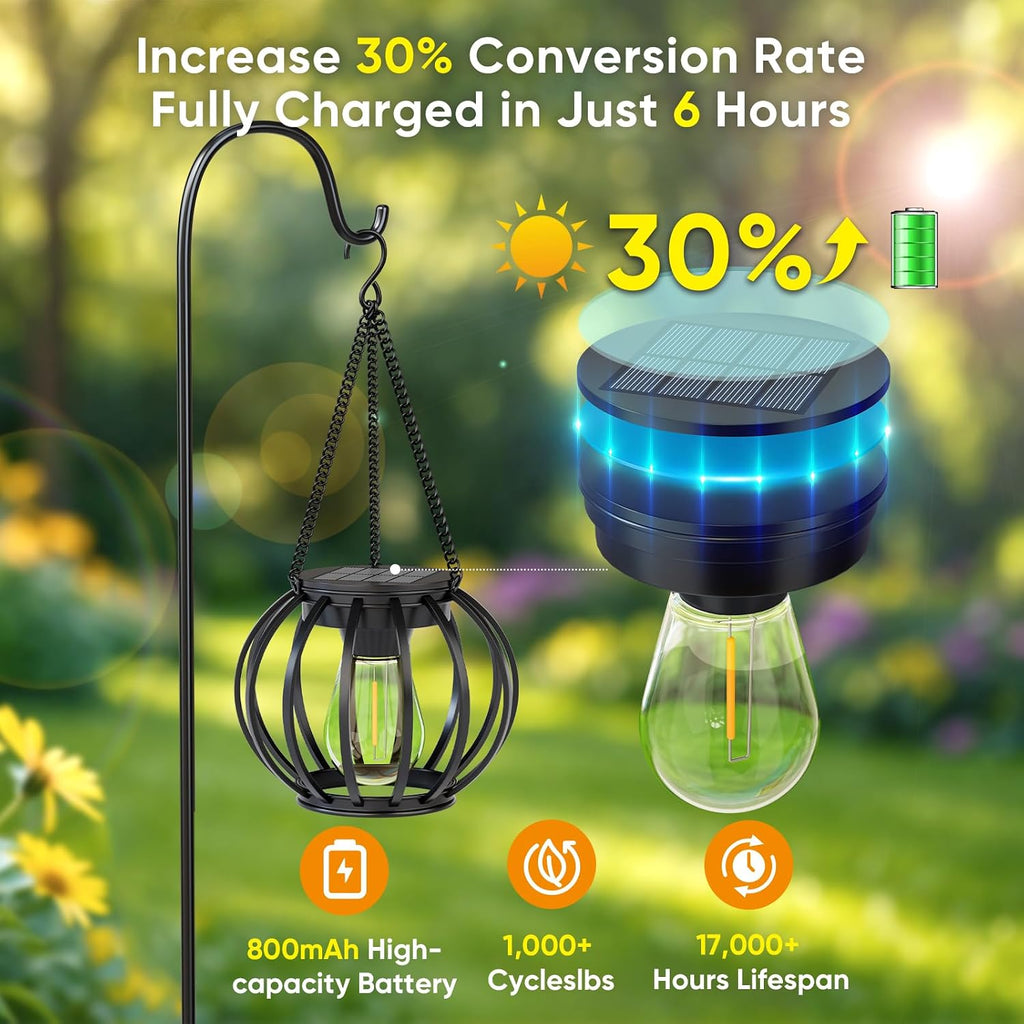 Hanging Solar Lanterns Outdoor Waterproof: 4 Pack Metal Garden Patio Lights