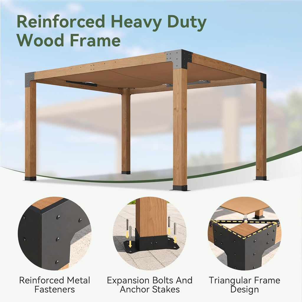 Aoxun 10x12 Cedar Wood Pergola, Outdoor Solid Wooden Pergola Kit