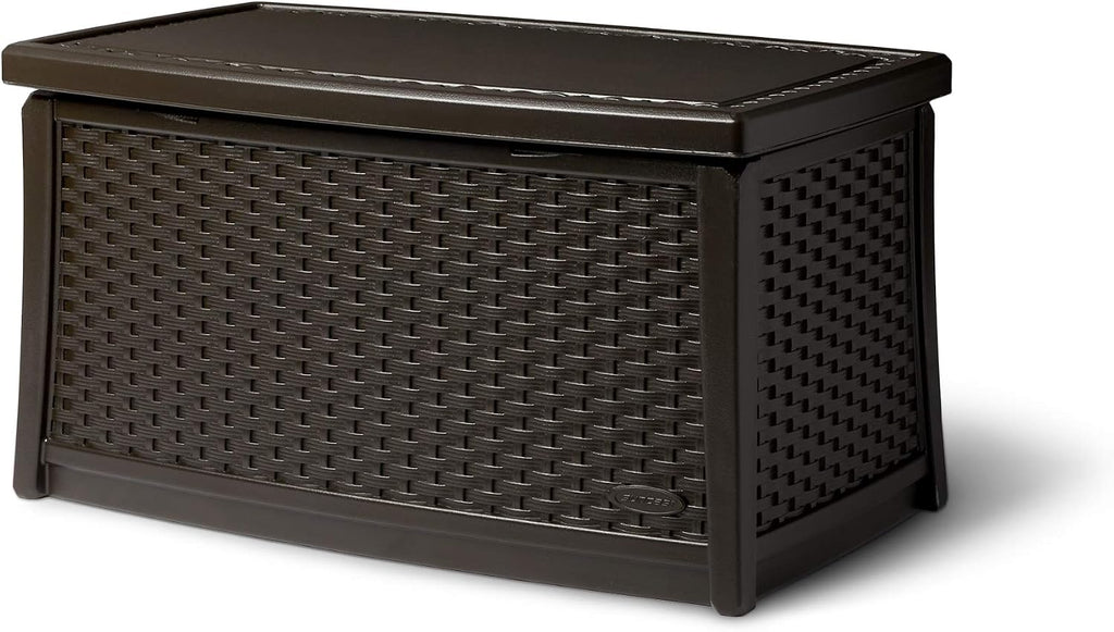 Suncast 30 Gallon Resin Outdoor Patio End Table Storage Box, Java, Made in the USA