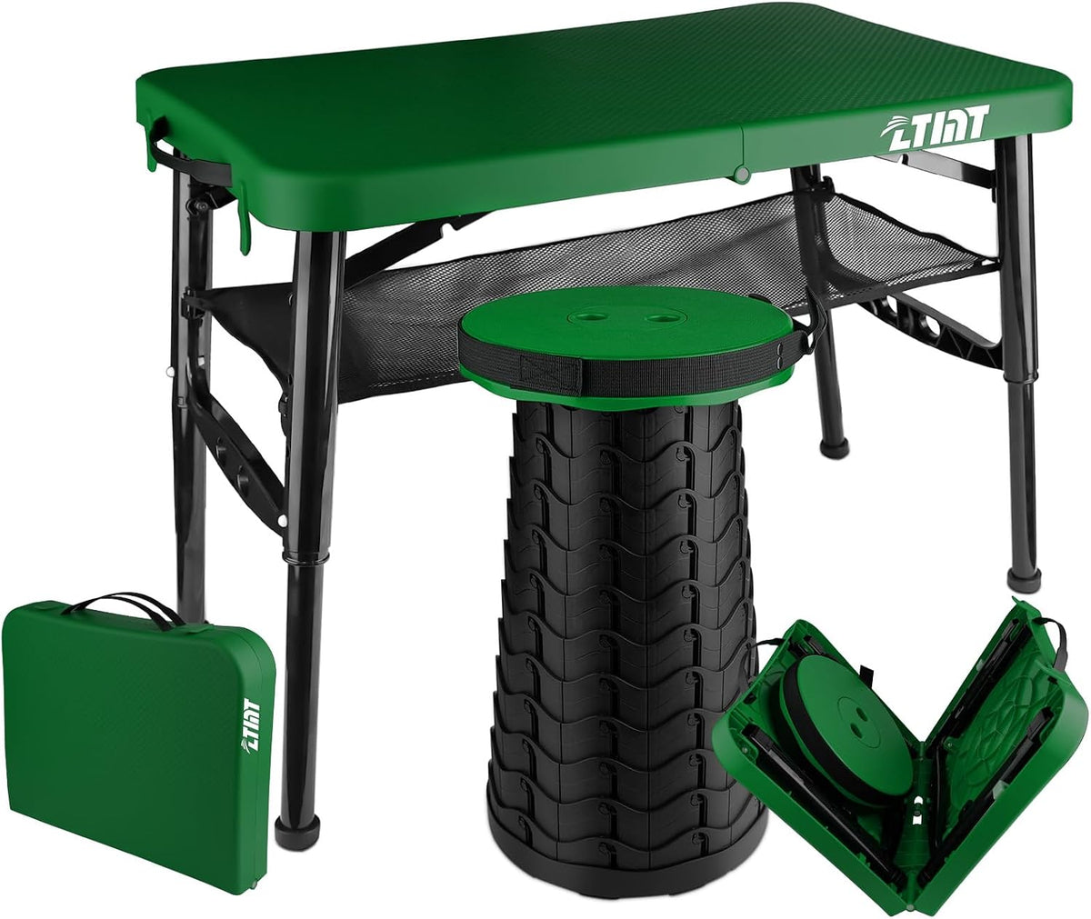 Small Folding Table and Stool, Portable, Adjustable Height, Camping & Picnic Table, 4 Foot, Lightweight
