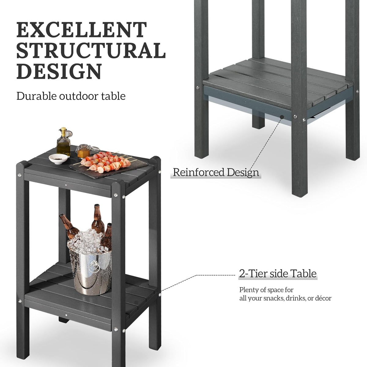 WestinTrends Malibu 36" Outdoor Adirondack HDPE 2-Tier Patio Side Table, Dark Brown