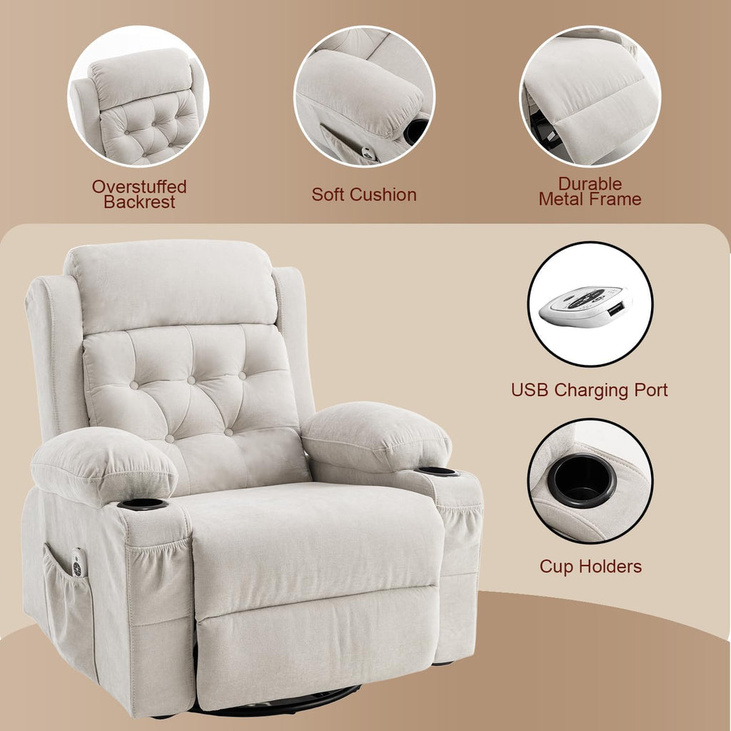 Rocker Recliner Chair with Massage and Heat, White