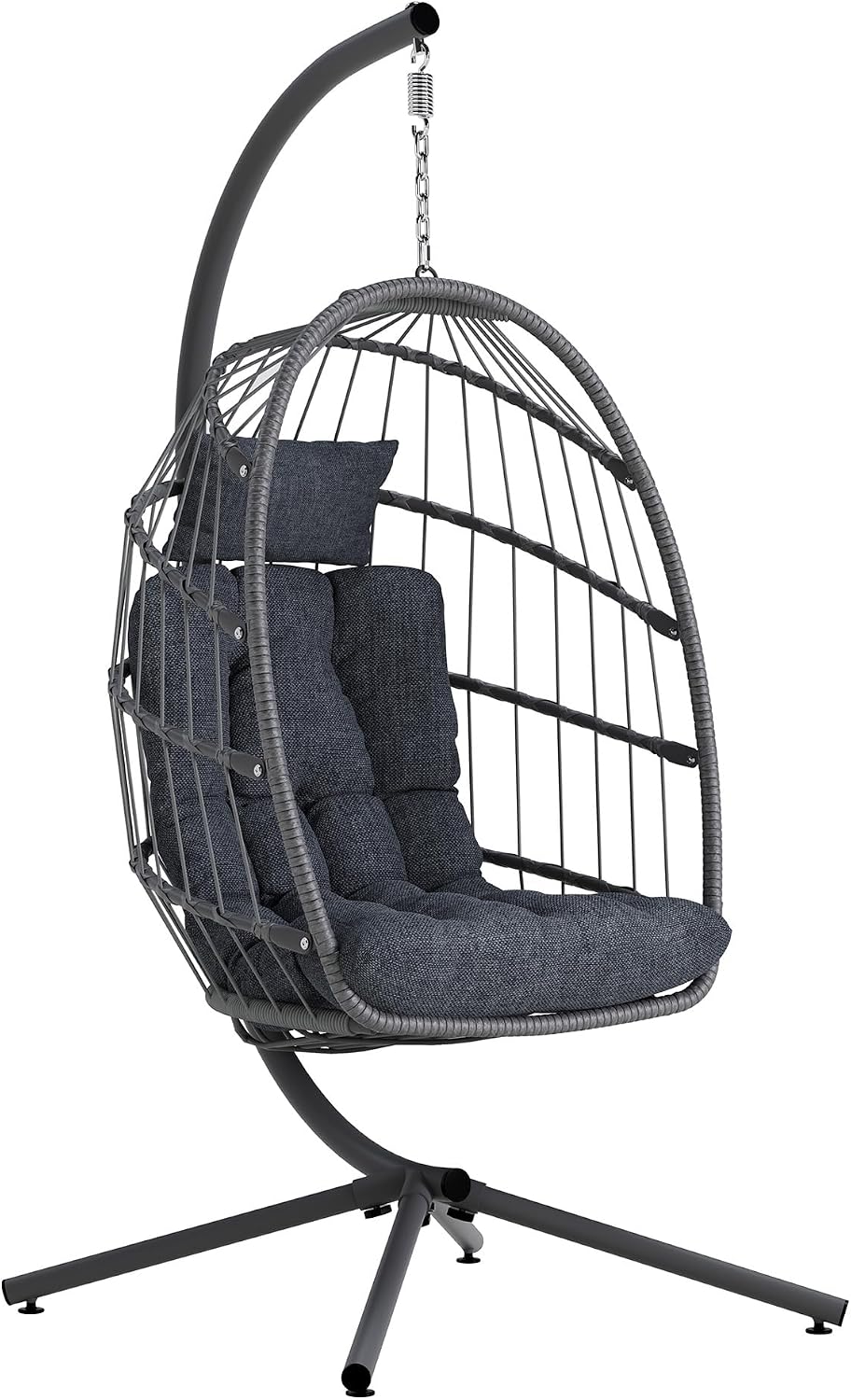 SWITTE Egg Chair Outdoor with Stand, Indoor Wicker Hanging Egg Swing, Grey