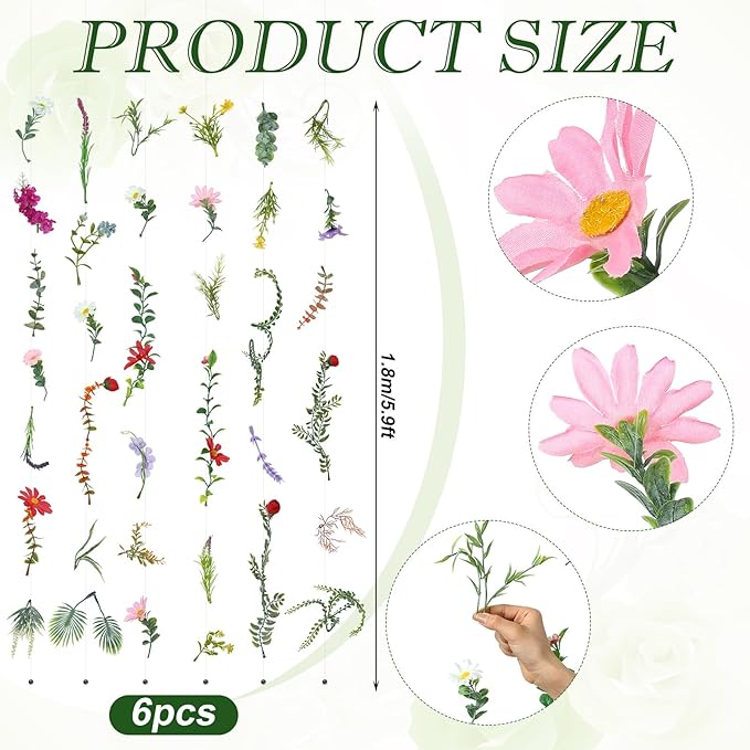 XunYee 6 Pcs 35.4 ft Flower Garlands Hanging Wildflower Backdrop Decoration Artificial Floral Garlands Fake Flower Vines Faux Silk Wildflower Decor for Halloween Fall Wedding Garden Wall Arch(Spring)
