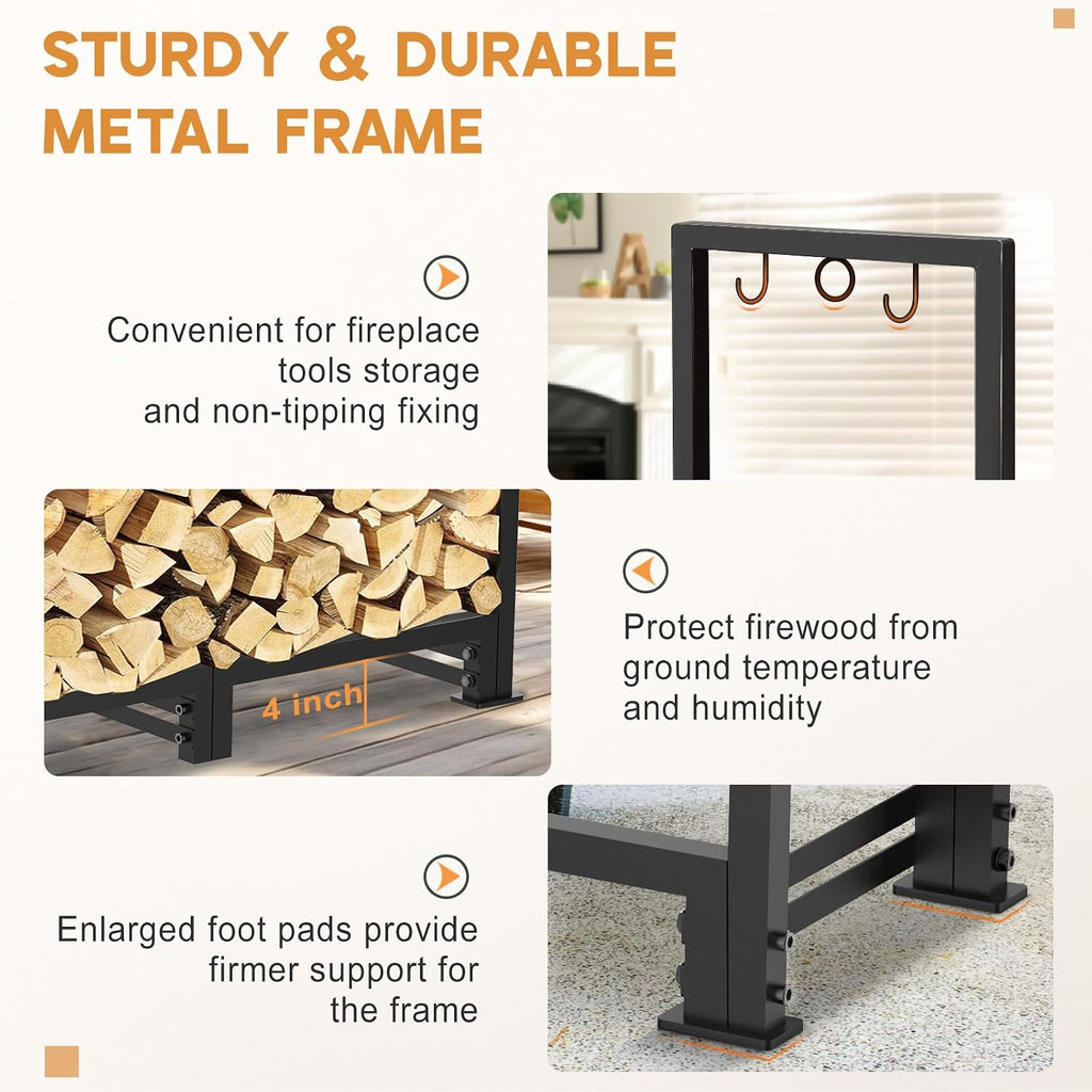 4ft Firewood Rack Outdoor with Waterproof Widened Cover