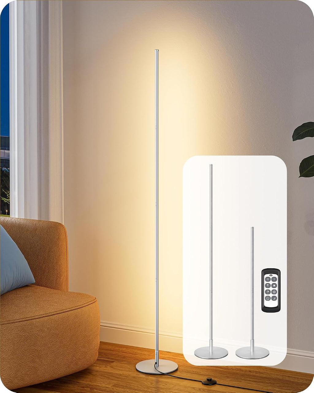 EDISHINE 59.8" Corner Lamp with Remote & 3 Height Settings, Dimmable & 3CCT