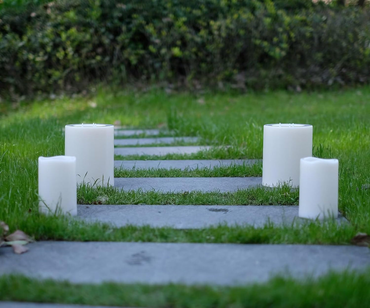 Outdoor XL 6.45" x 8" Large Flameless Candles with Remote, Rainproof Waterproof, LED Battery Operated, Flickering Pillar CANDLES, Need 3-C Batteries (Not Included)