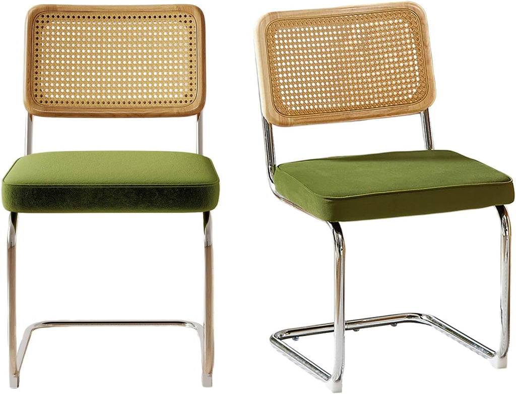 Rattan Dining Chairs Set of 2,Velvet Cesca Chair Kitchen Chair,Olive Green
