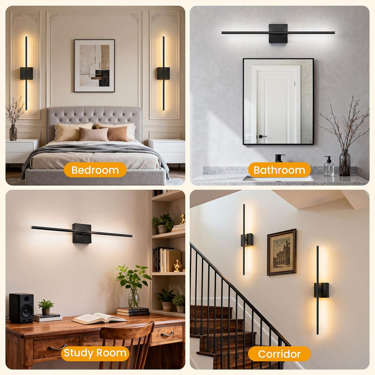 ZZXX 28 Inch Hardwired Wall Sconces Set of Two, Modern Black Wall Lights
