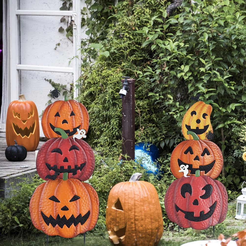 Hogardeck Outdoor Halloween Decorations - 2PCS 36" Decorative Garden Stakes with Pumpkins, Jack O Lantern Metal Yard Signs for Garden, Lawn, Patio Decor