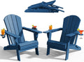 PLUUV Folding Adirondack Fire Pit Chairs Set of 2 with Cup Holders,Navy